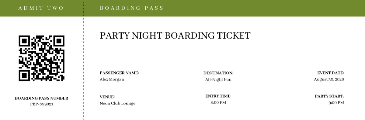 Free Party Boarding Pass Ticket Template to Edit Online