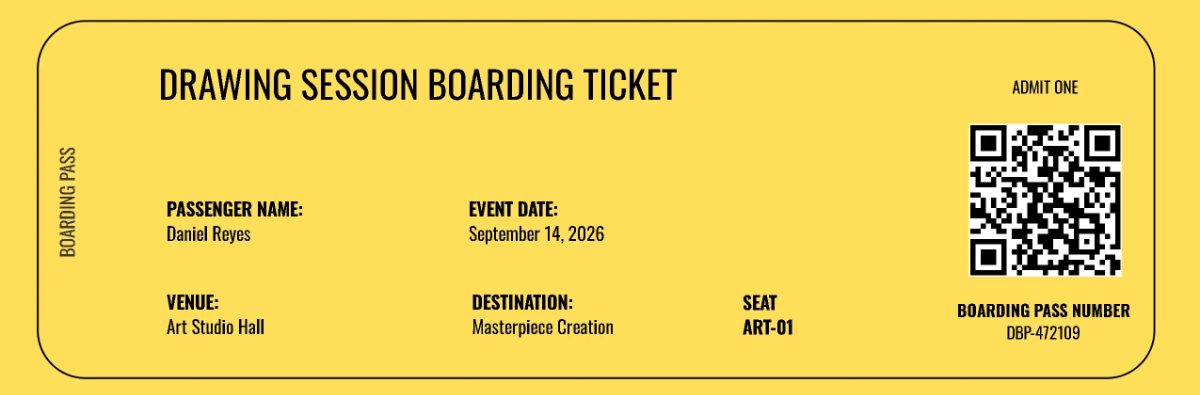 Free Drawing Boarding Pass Ticket Template to Edit Online