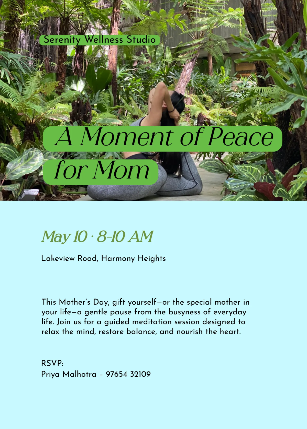 Free Mother's Day Meditation Session Invitation Template to Edit Online