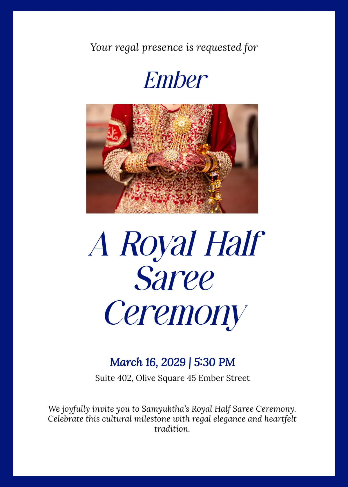 Free Royal Half Saree Invitation Template to Edit Online