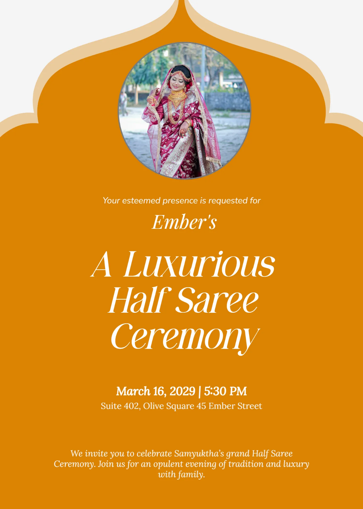 Luxury Half Saree Invitation Template