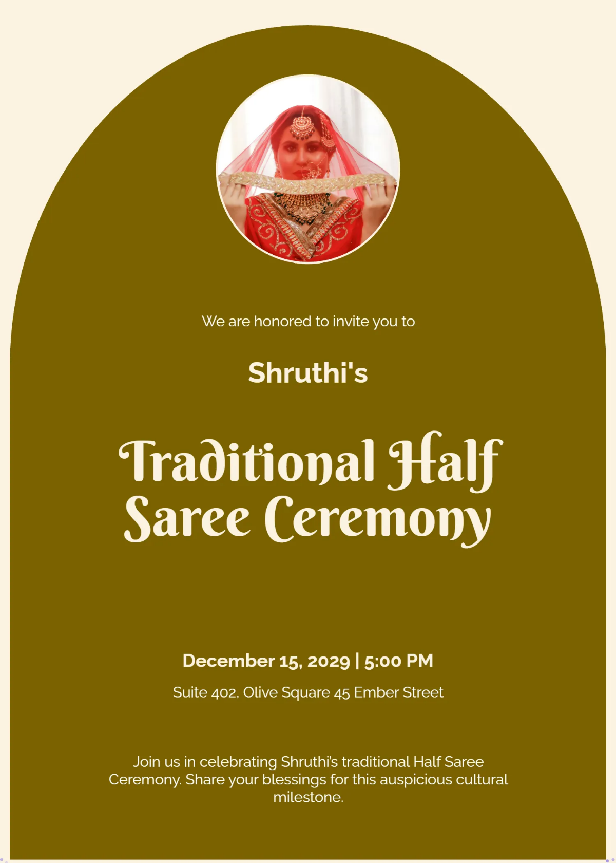 Free Cultural Half Saree Invitation Template to Edit Online