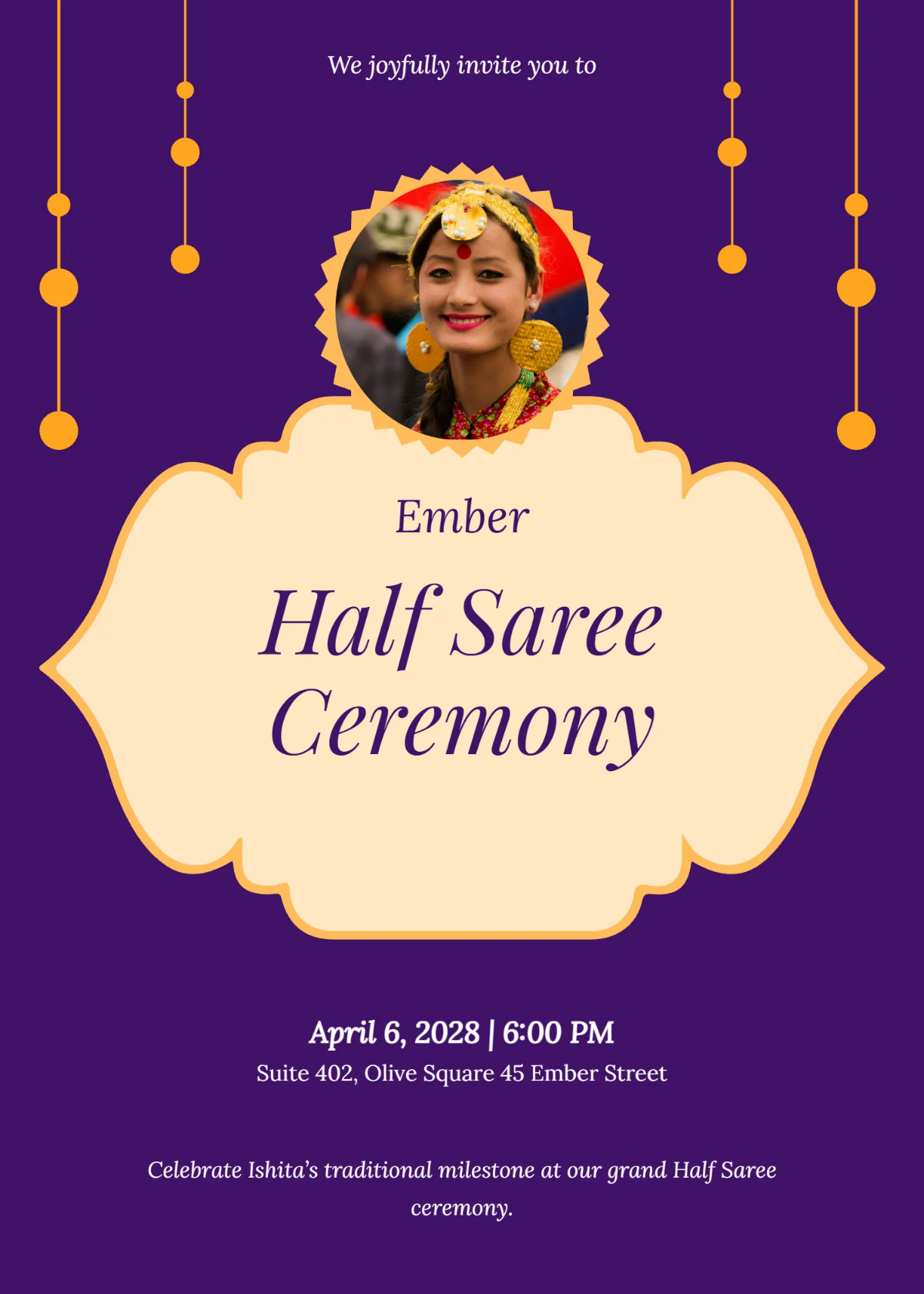 Free Decorative Half Saree Invitation Template to Edit Online