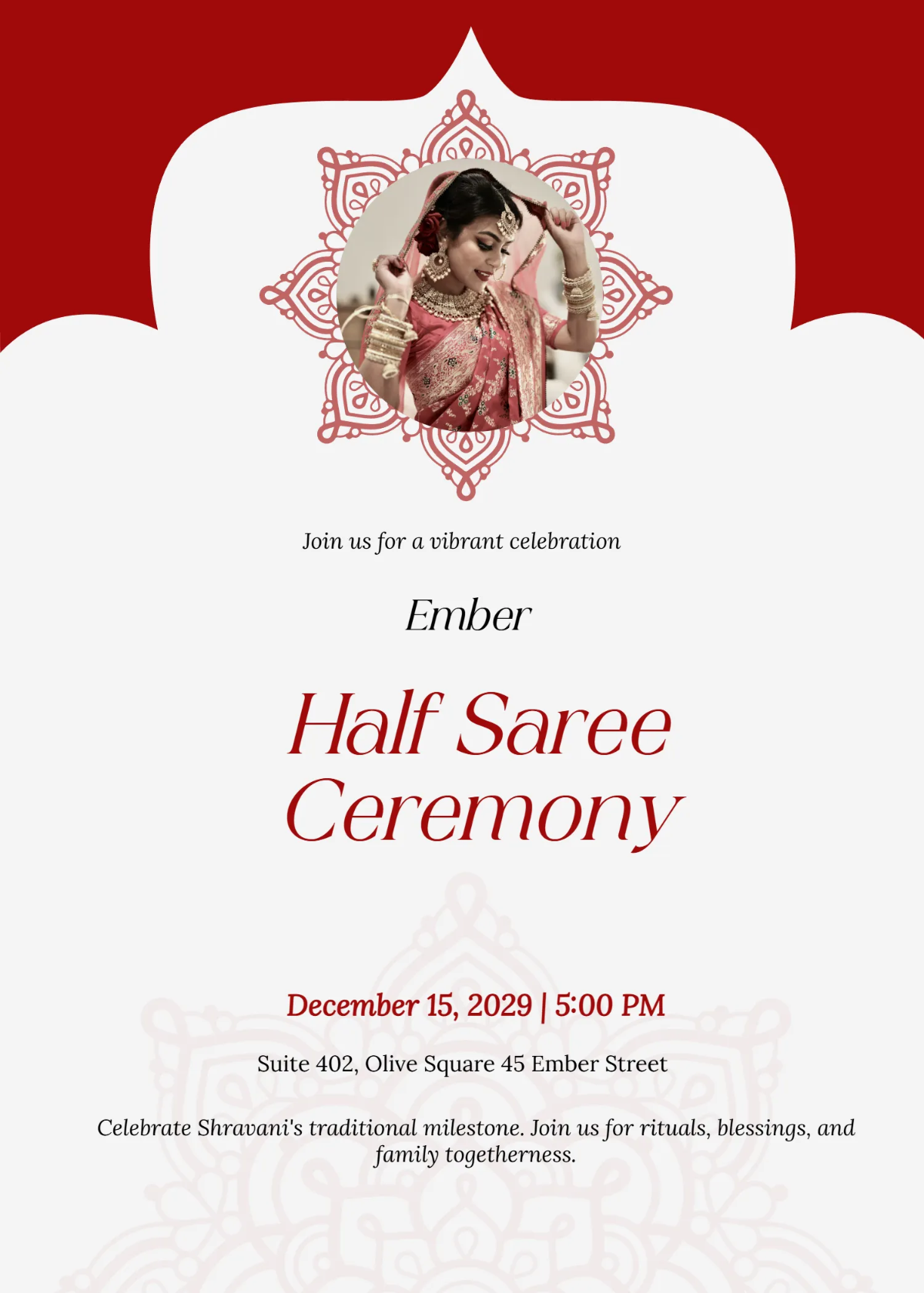 Free Online Half Saree Invitation Template to Edit Online