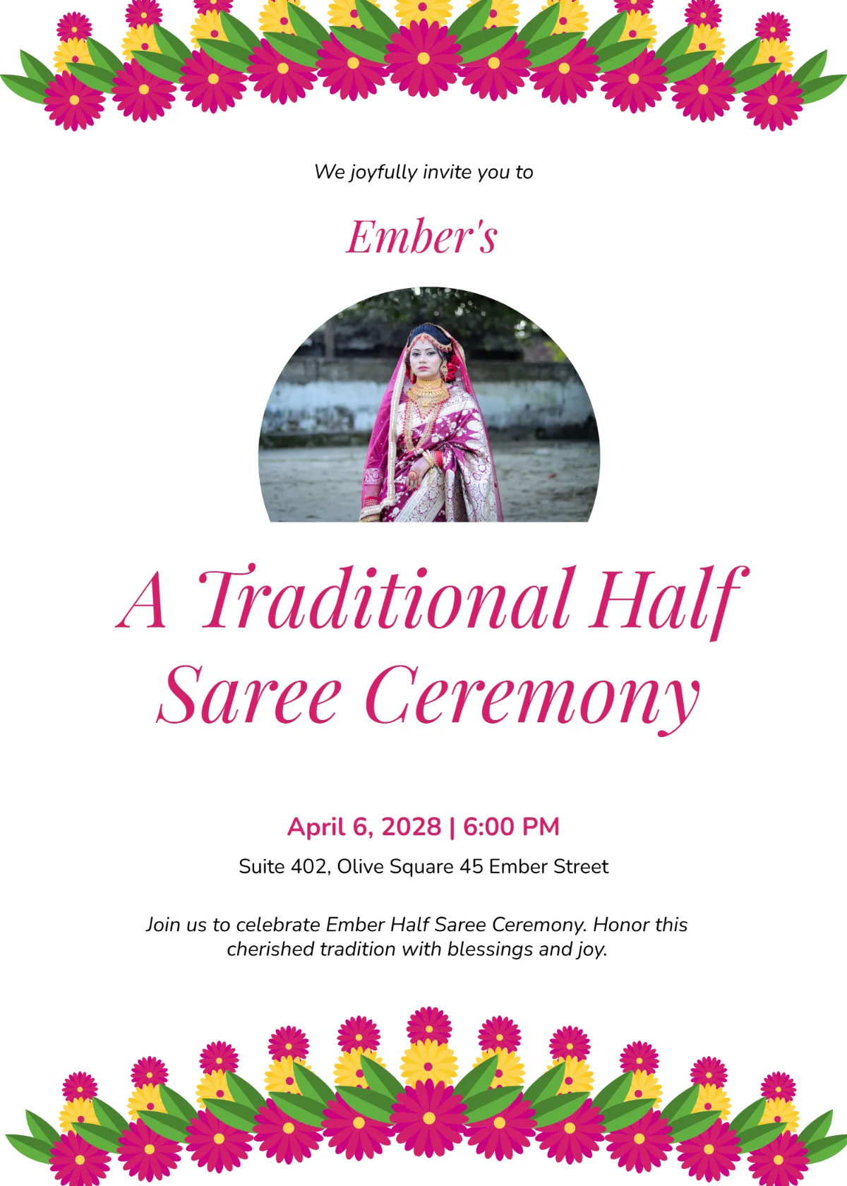 Free Customizable Half Saree Invitation Template to Edit Online