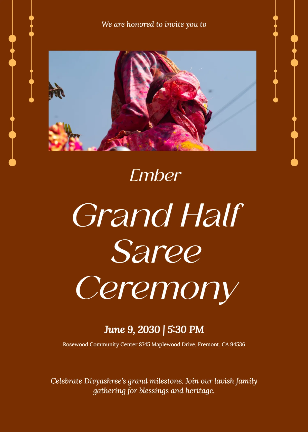 Free Grand Half Saree Invitation Template to Edit Online