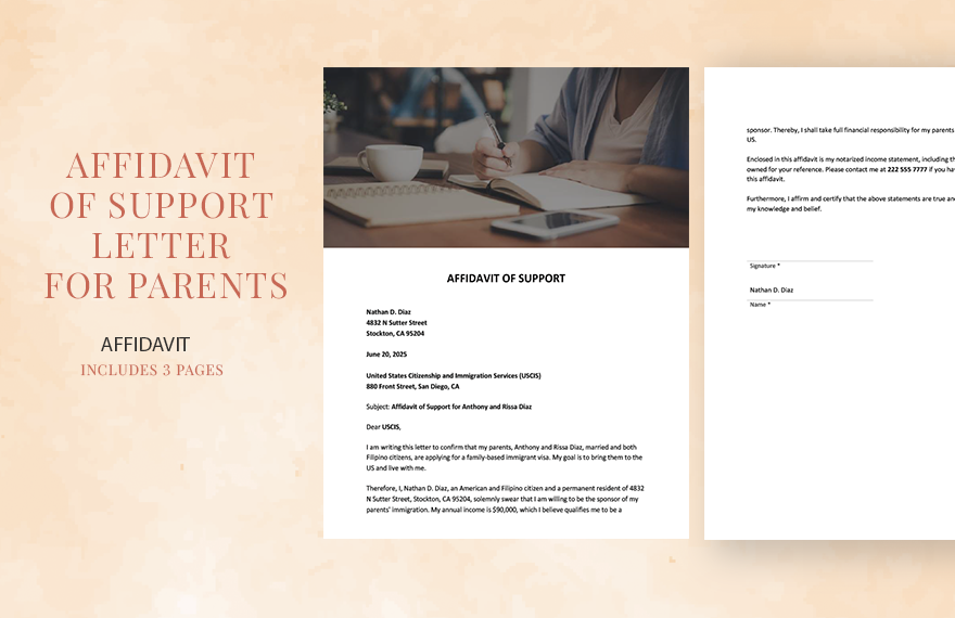 Affidavit of Support Letter for Parents