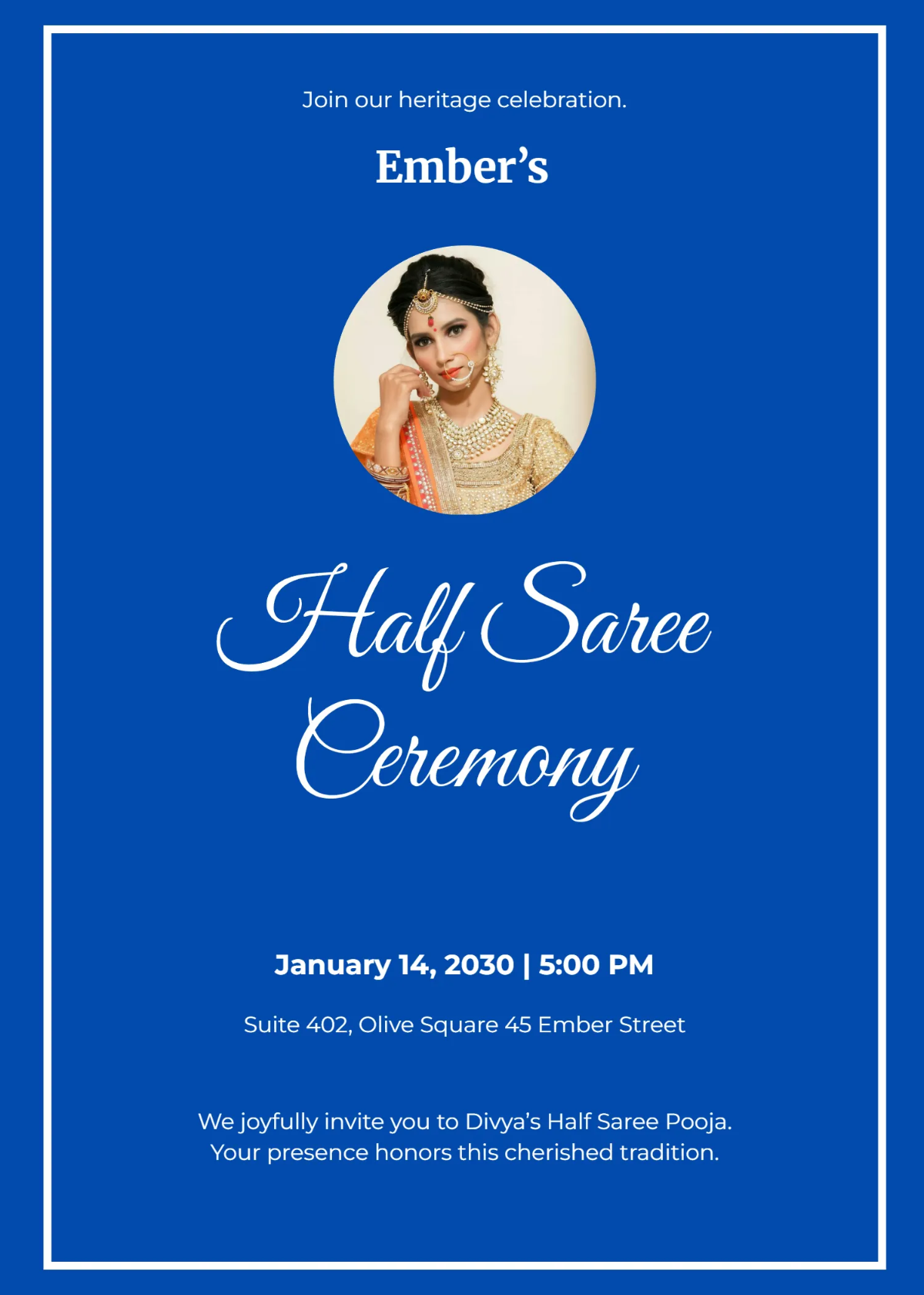 Free Ethnic Half Saree Invitation Template to Edit Online