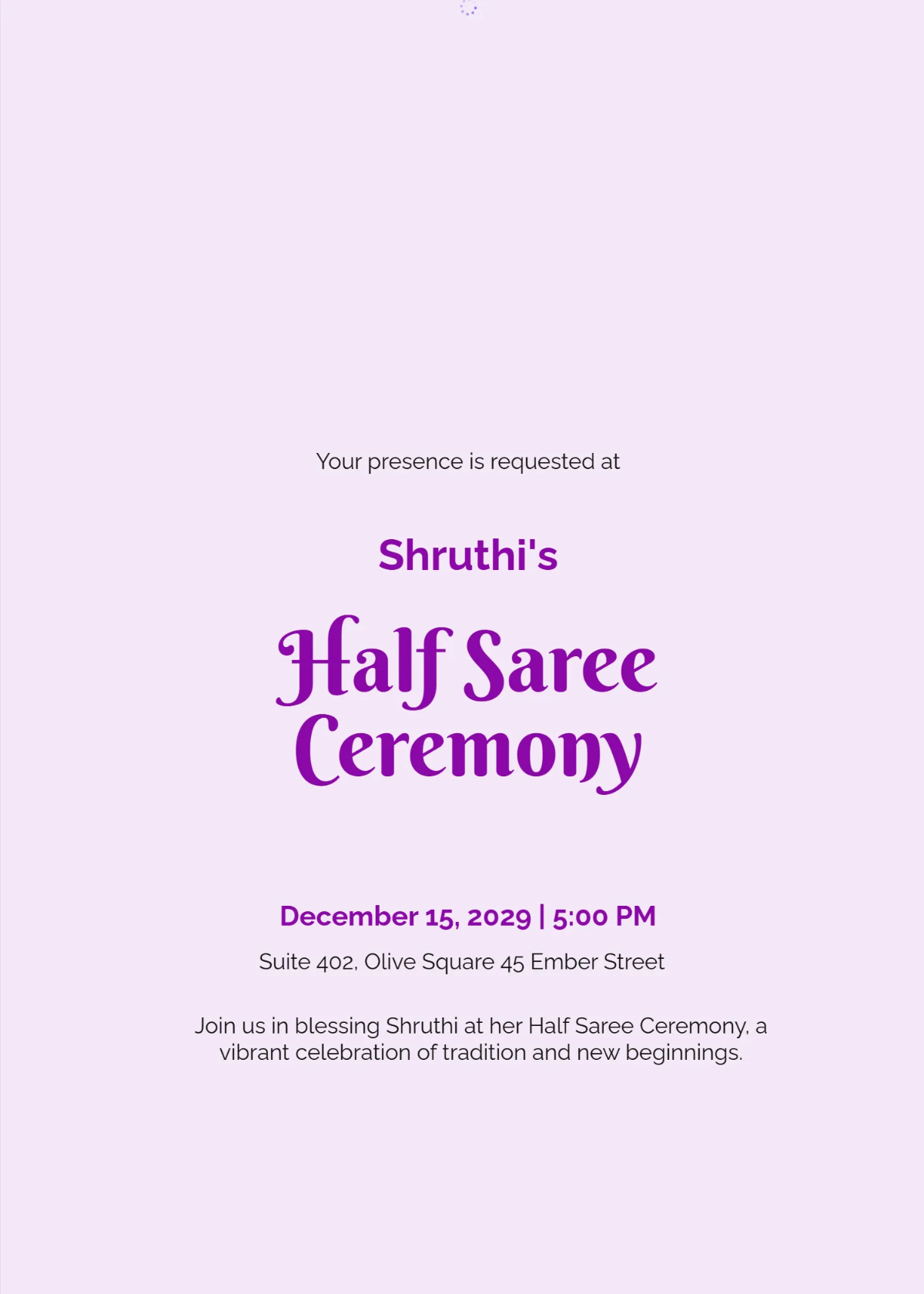 Free Purple Half Saree Invitation Template to Edit Online