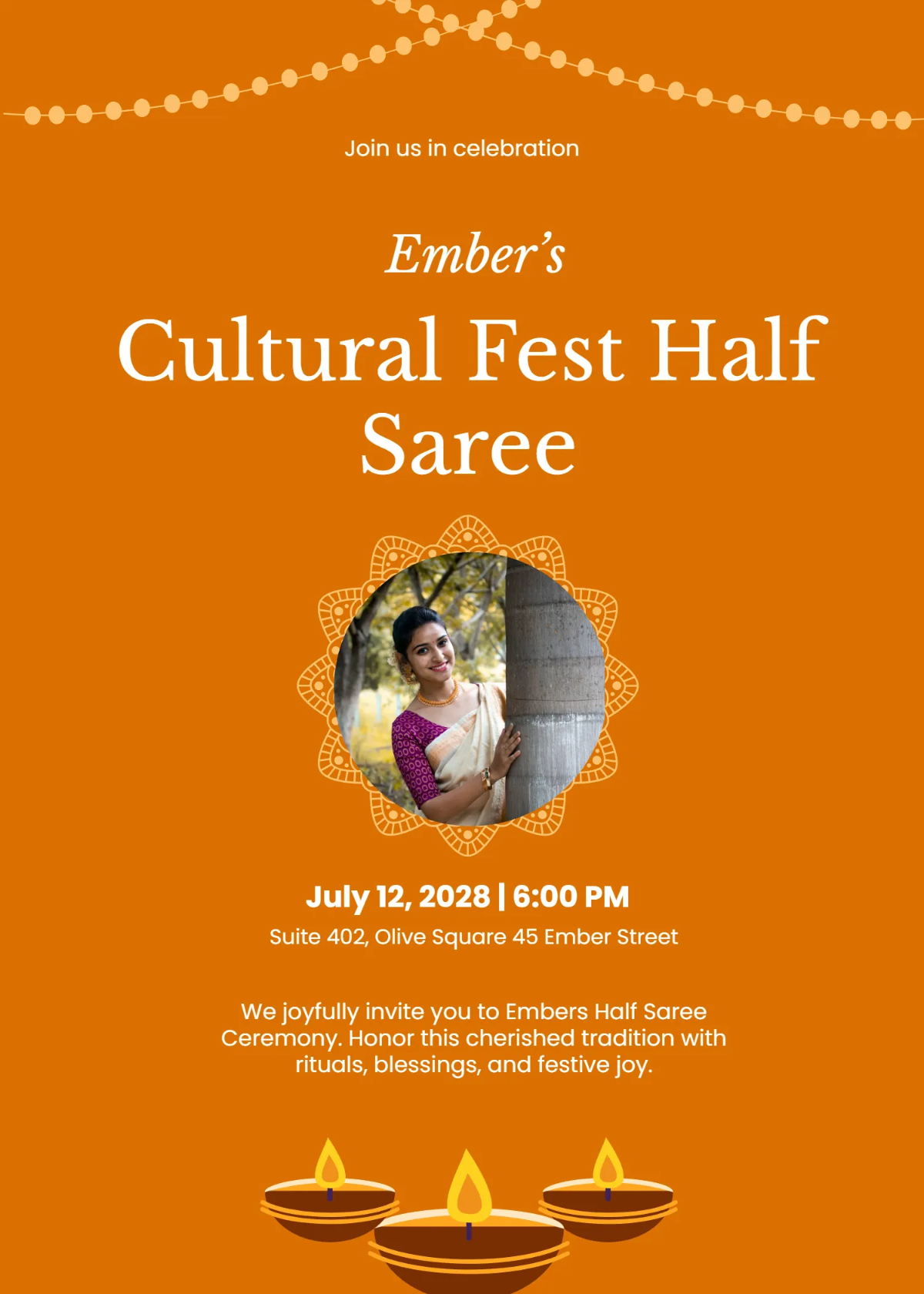 Free Cultural Fest Half Saree Invitation Template to Edit Online