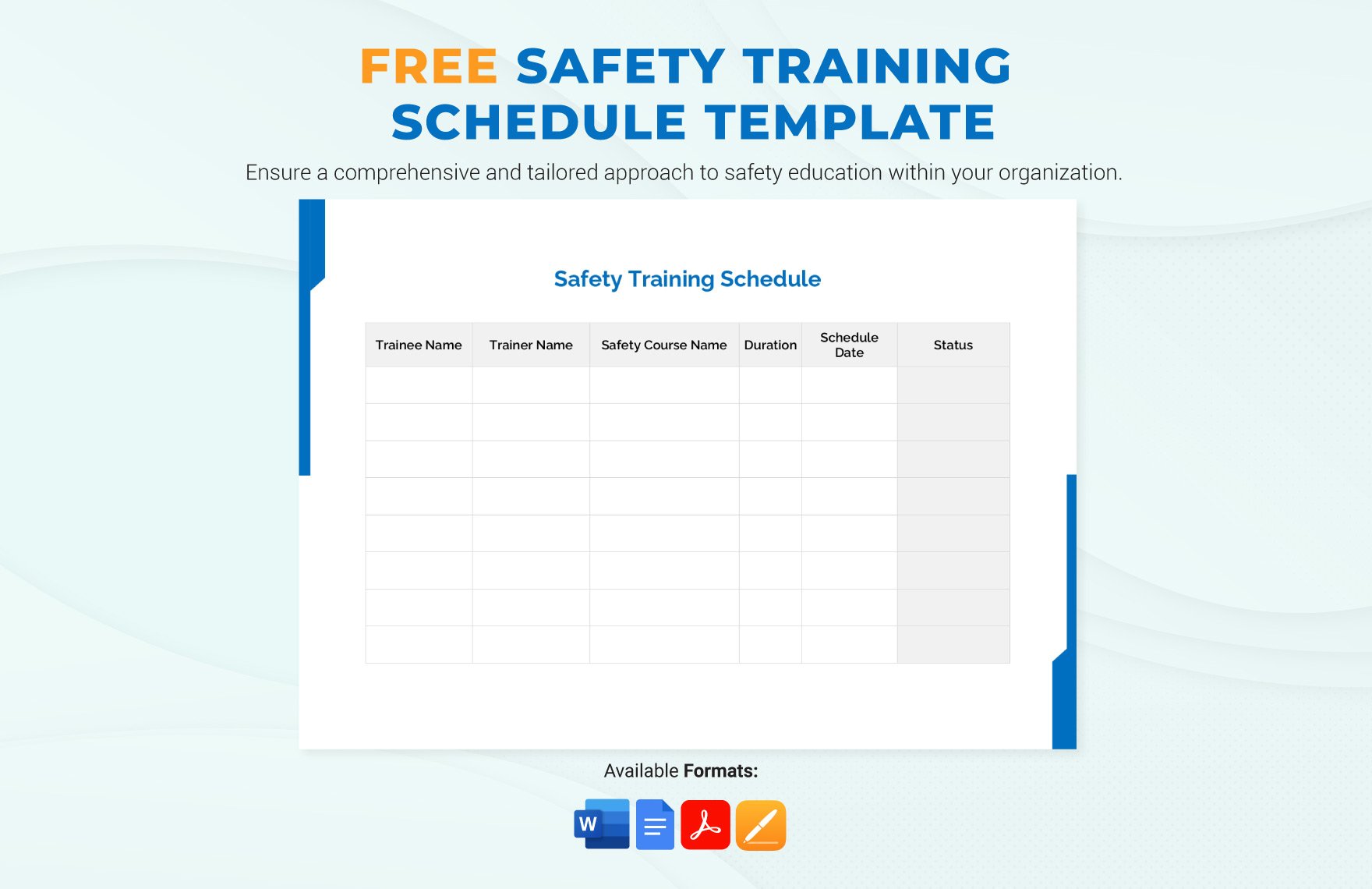Free Safety Training Schedule Template in Word, Google Docs, PDF, Apple Pages