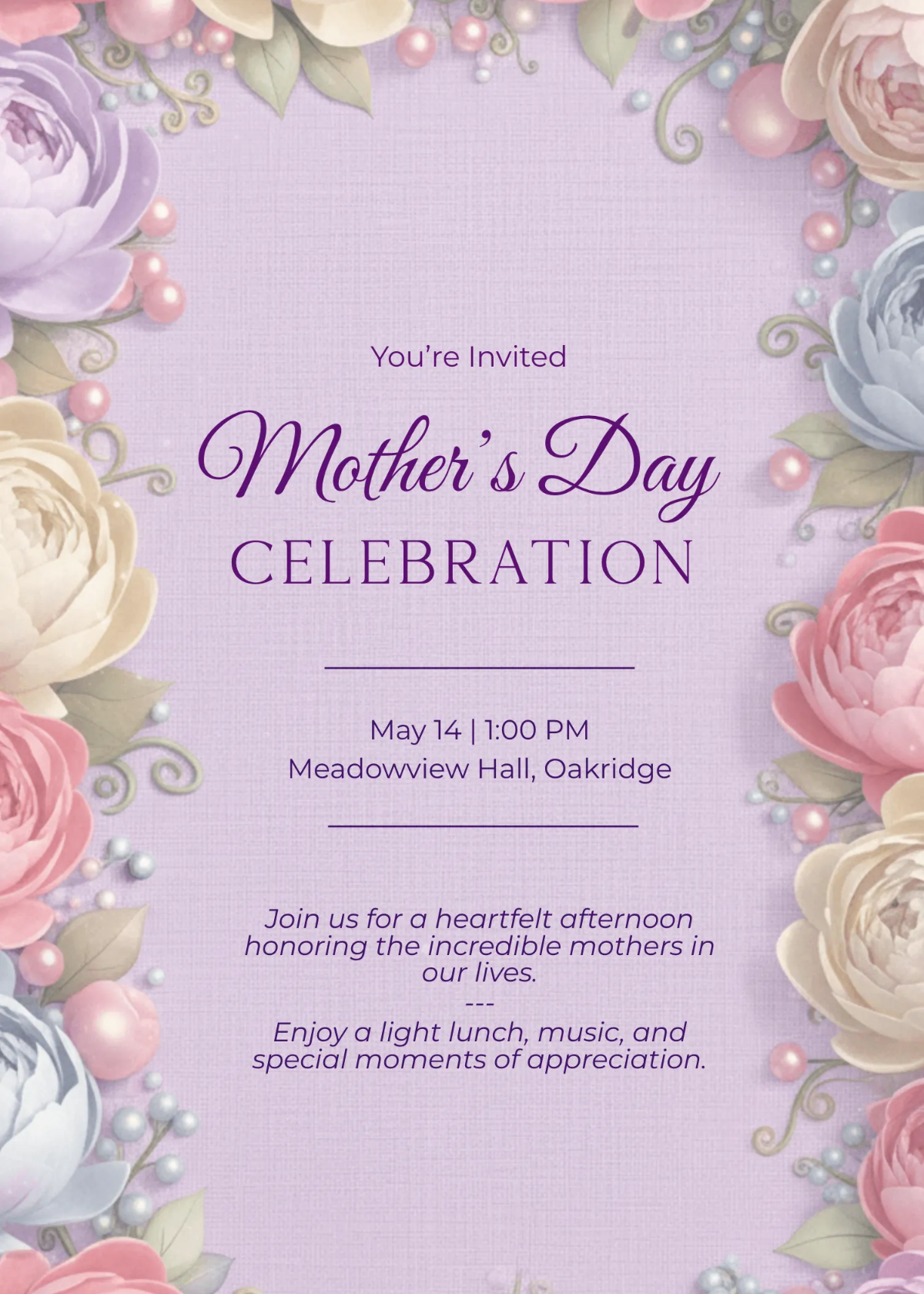Free Floral Mother's Day Invitation Template to Edit Online
