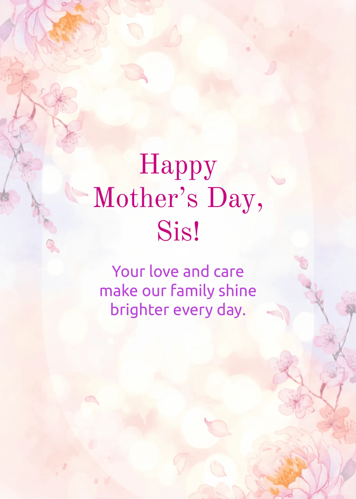 Free Mother's day Wishes from Sister Template to Edit Online