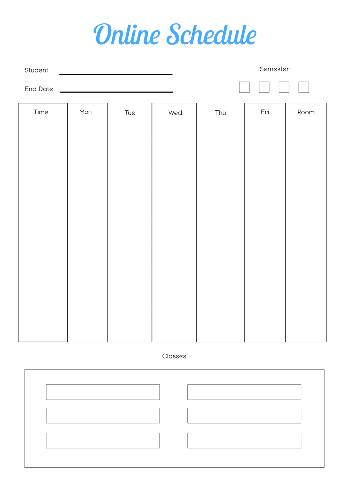 Free Online Classroom Schedule Template to Edit Online