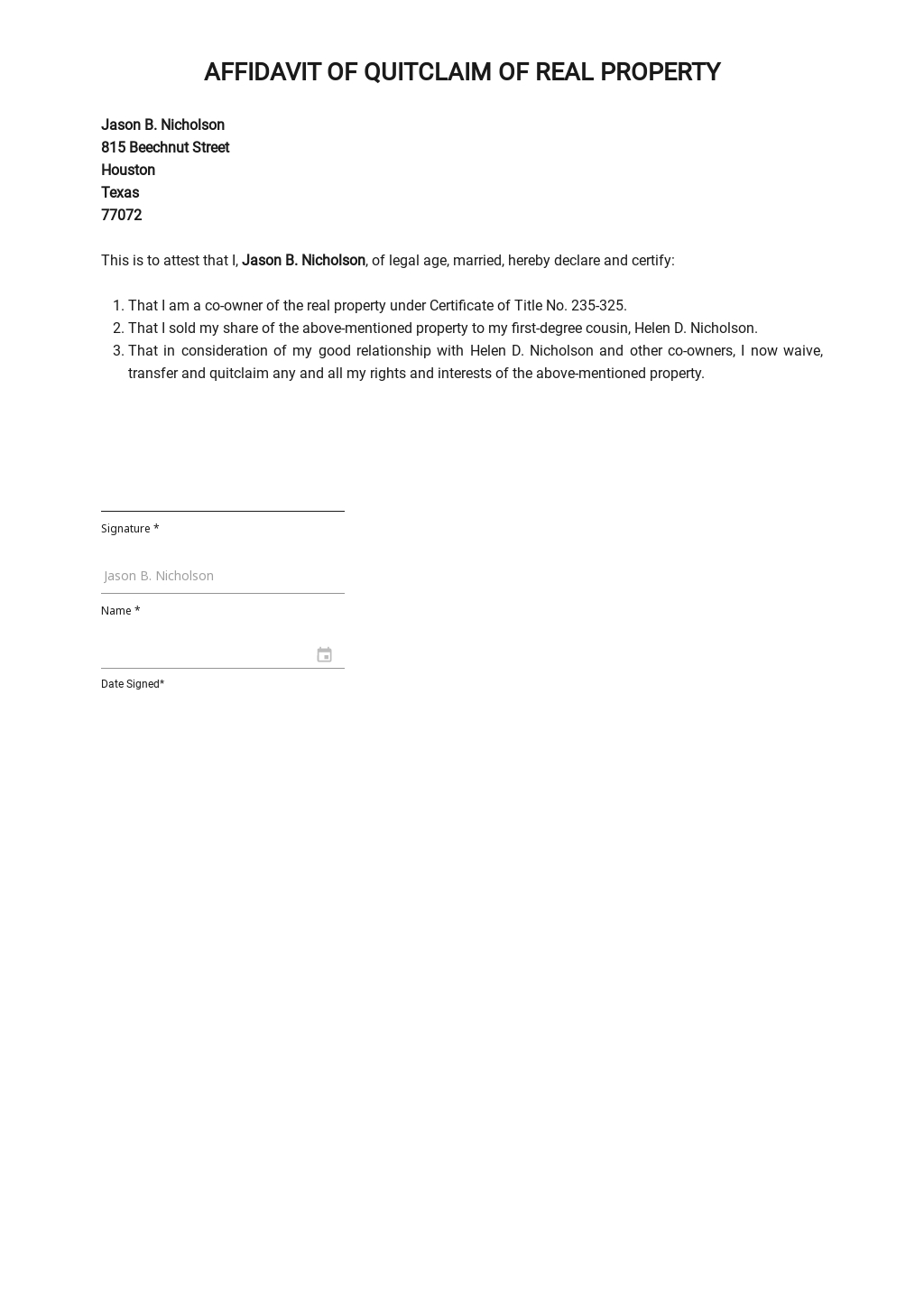 Affidavit Of Quitclaim Affidavit Judgment Law Gambaran