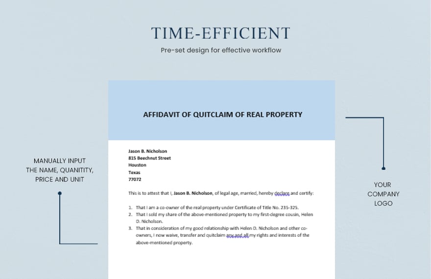 Affidavit of Quitclaim Property Template