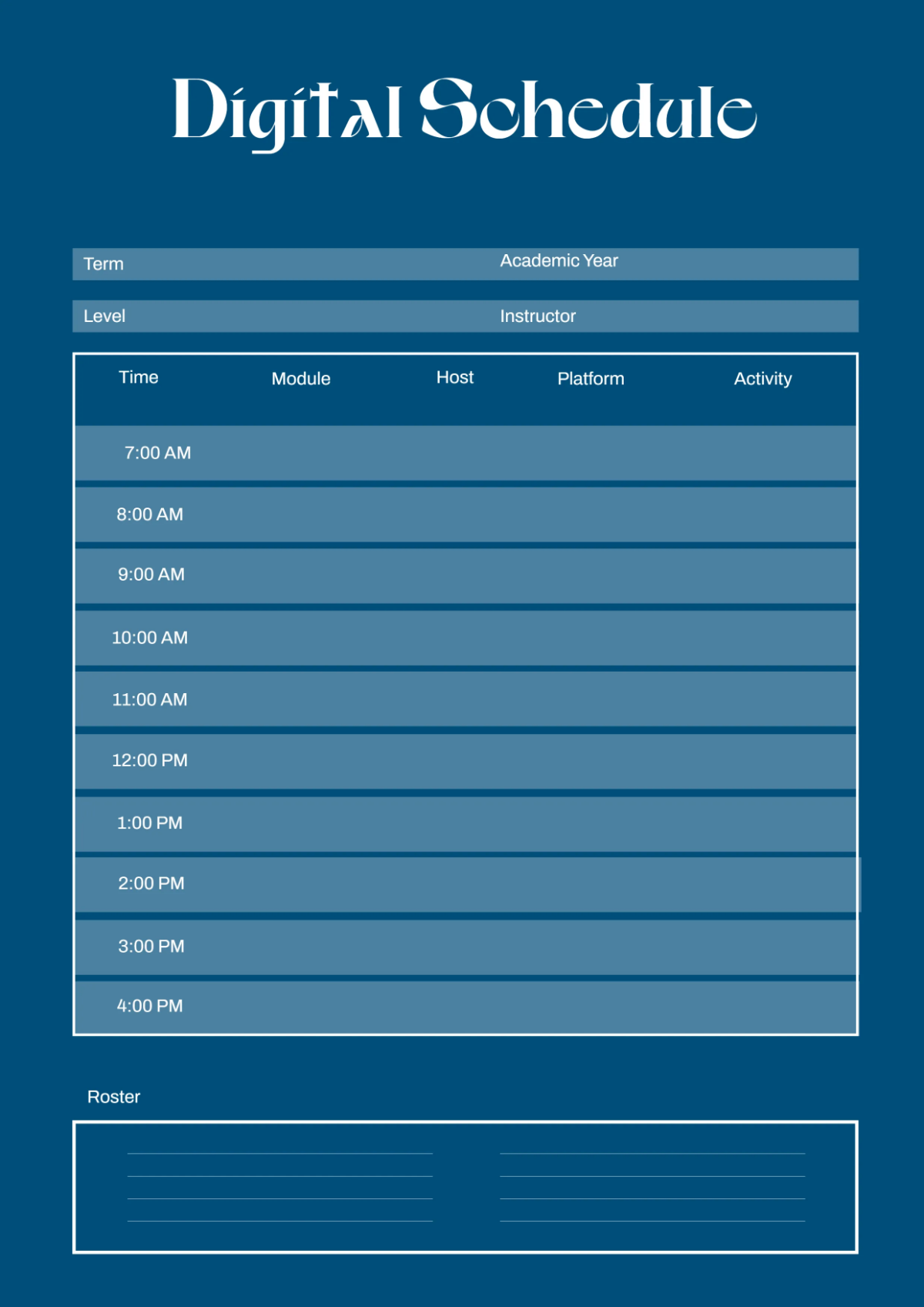 Free Digital Classroom Schedule Template to Edit Online