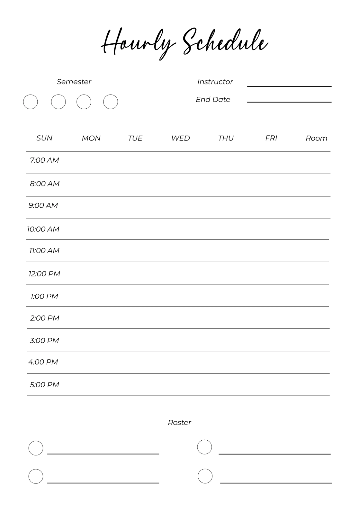 Free Hourly Classroom Schedule Template to Edit Online