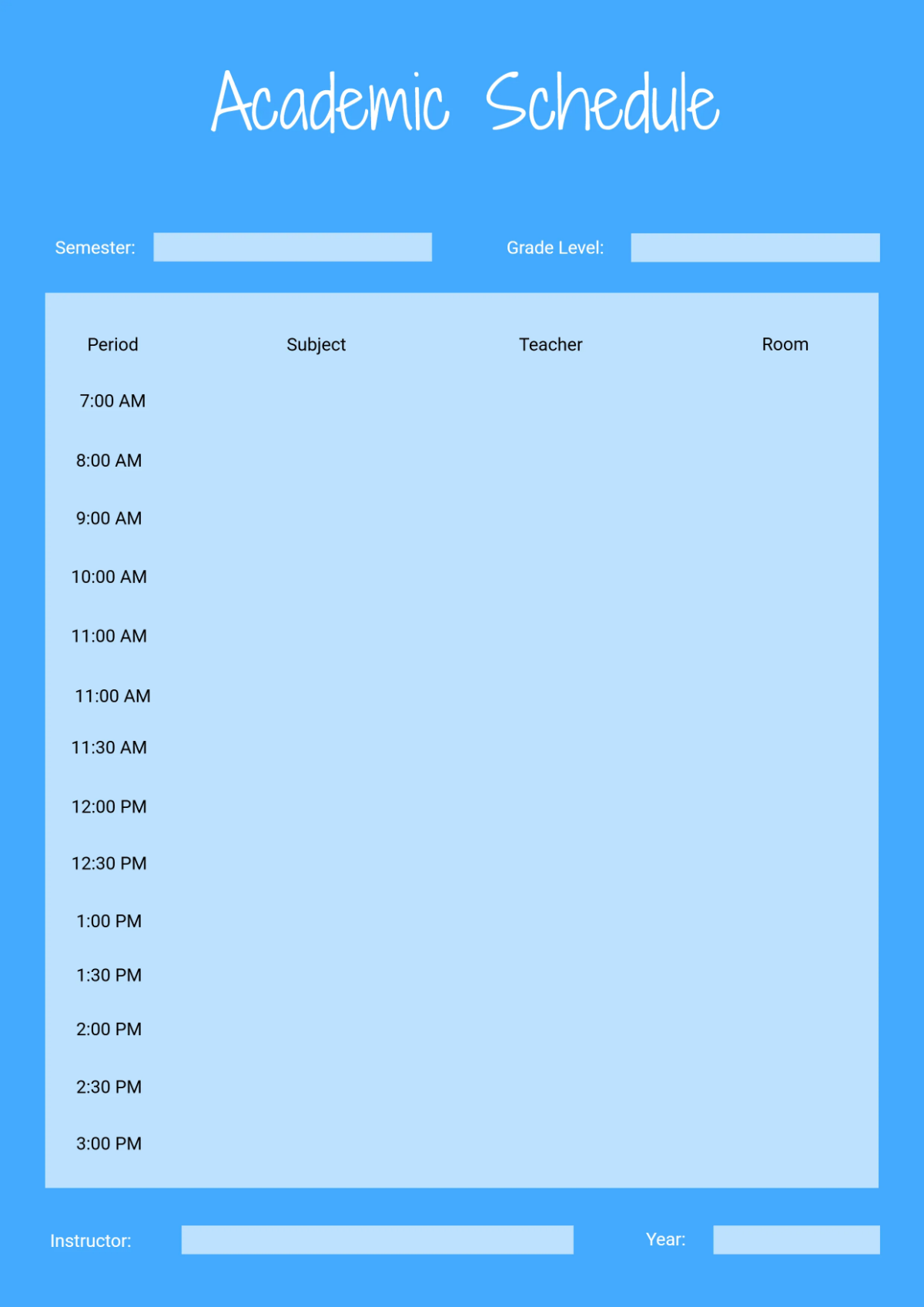 Free Academic Classroom Schedule Template to Edit Online