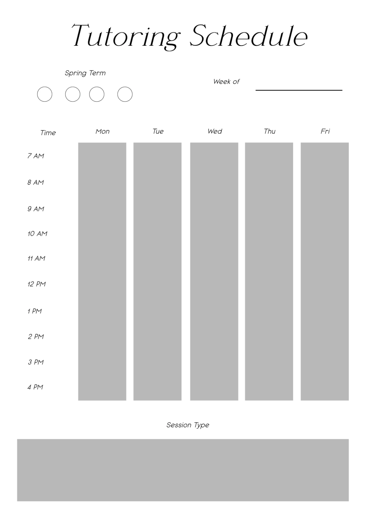 Free Tutoring Classroom Schedule Template to Edit Online