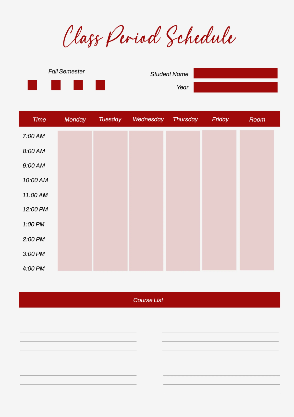 Free Class Period Classroom Schedule Template to Edit Online