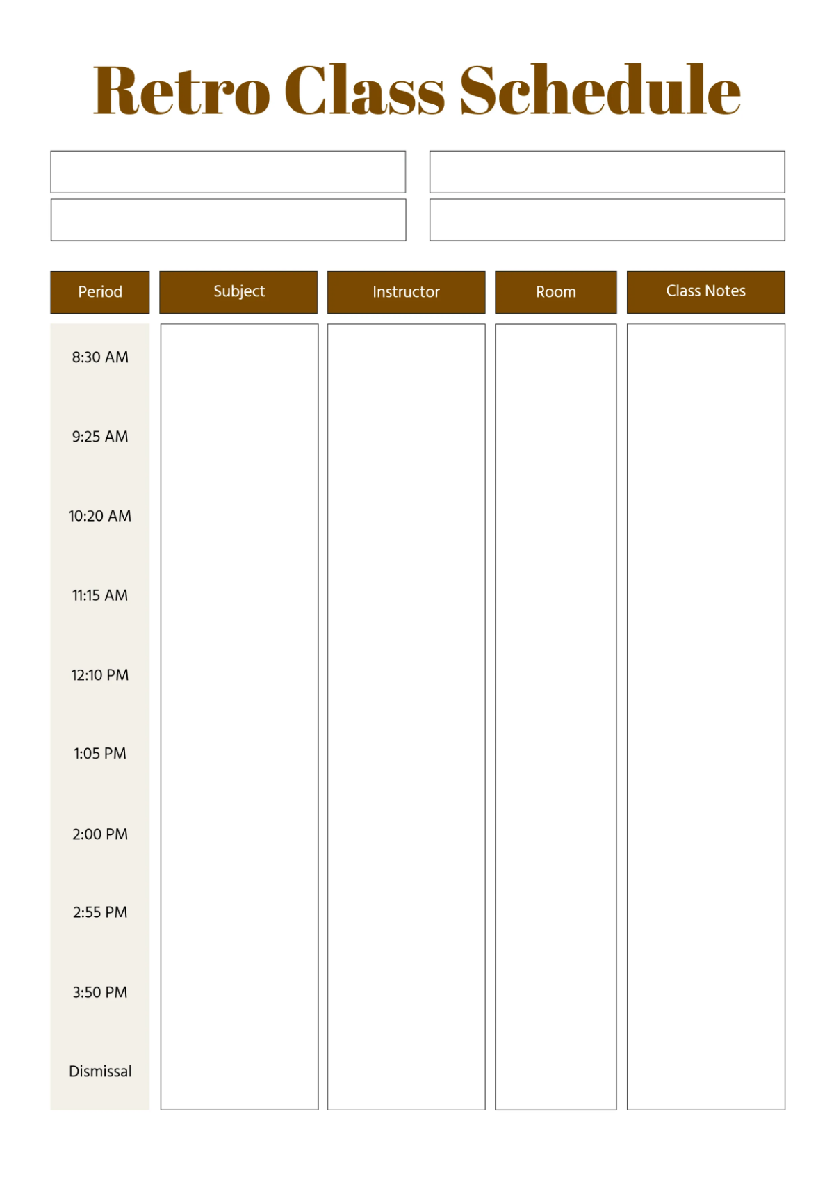 Free Retro Classroom Schedule Template to Edit Online