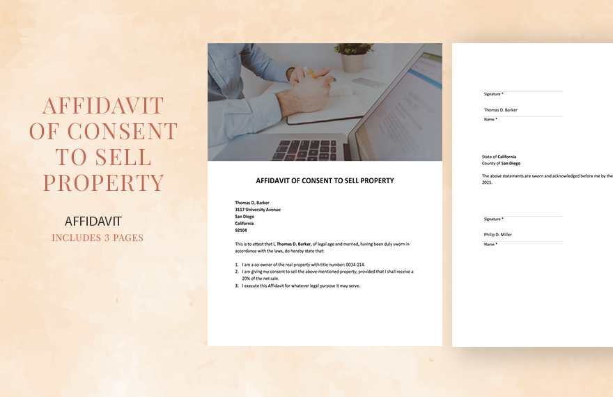Affidavit of Consent to Sell Property Template in Word, Google Docs