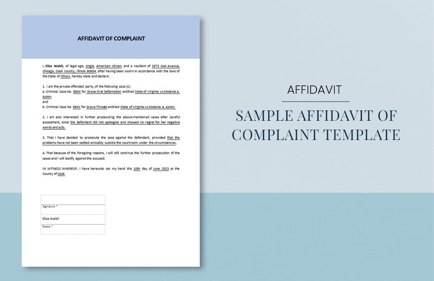 Sample Affidavit of Complaint Template