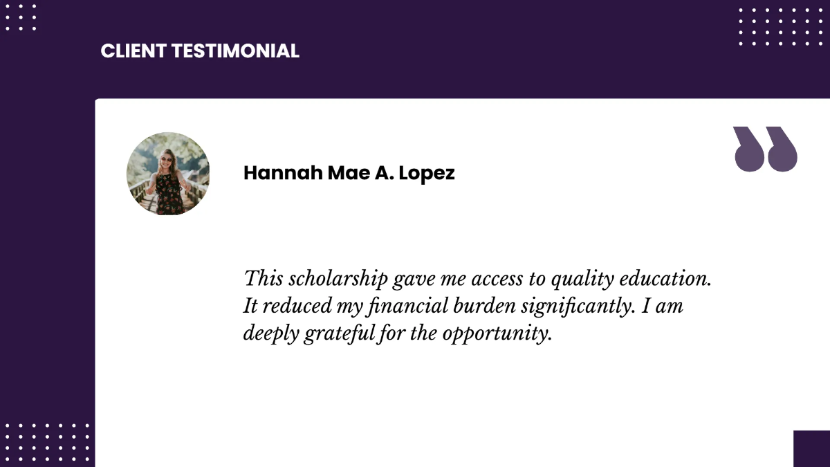 Free Scholarship Testimonial Template to Edit Online