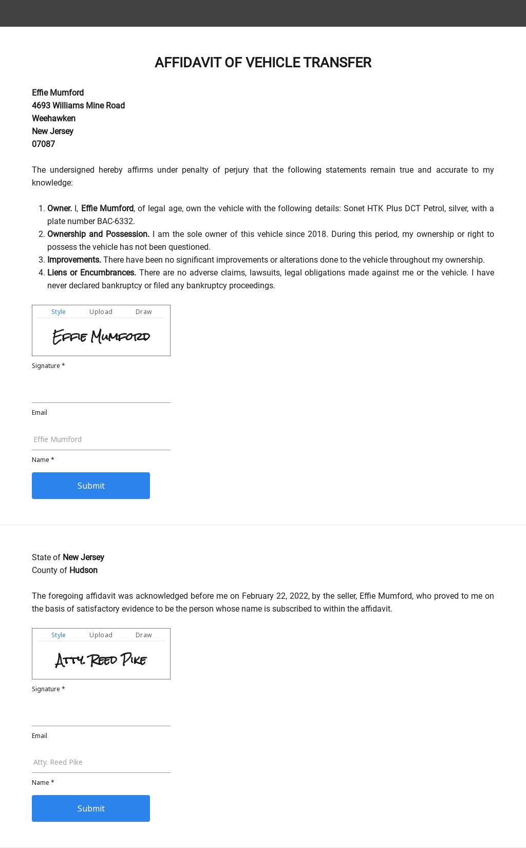 Affidavit Form For Vehicle Transfer Affidavit Form For Vehicle Transfer