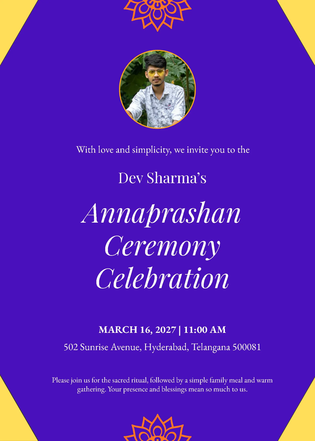 Free Minimalist Annaprashan Invitation Template to Edit Online