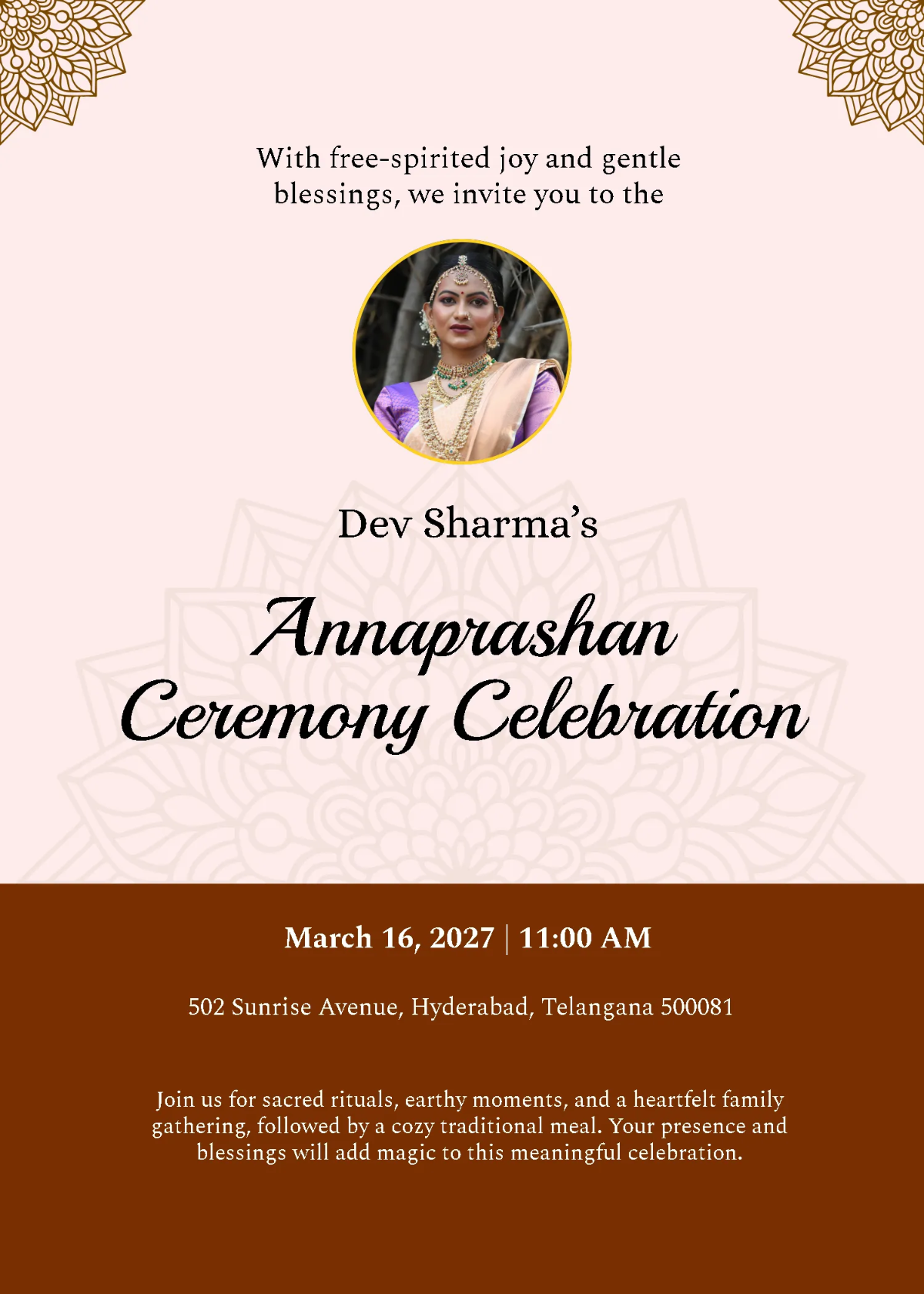 Free Creative Boho Annaprashan Invitation Template to Edit Online