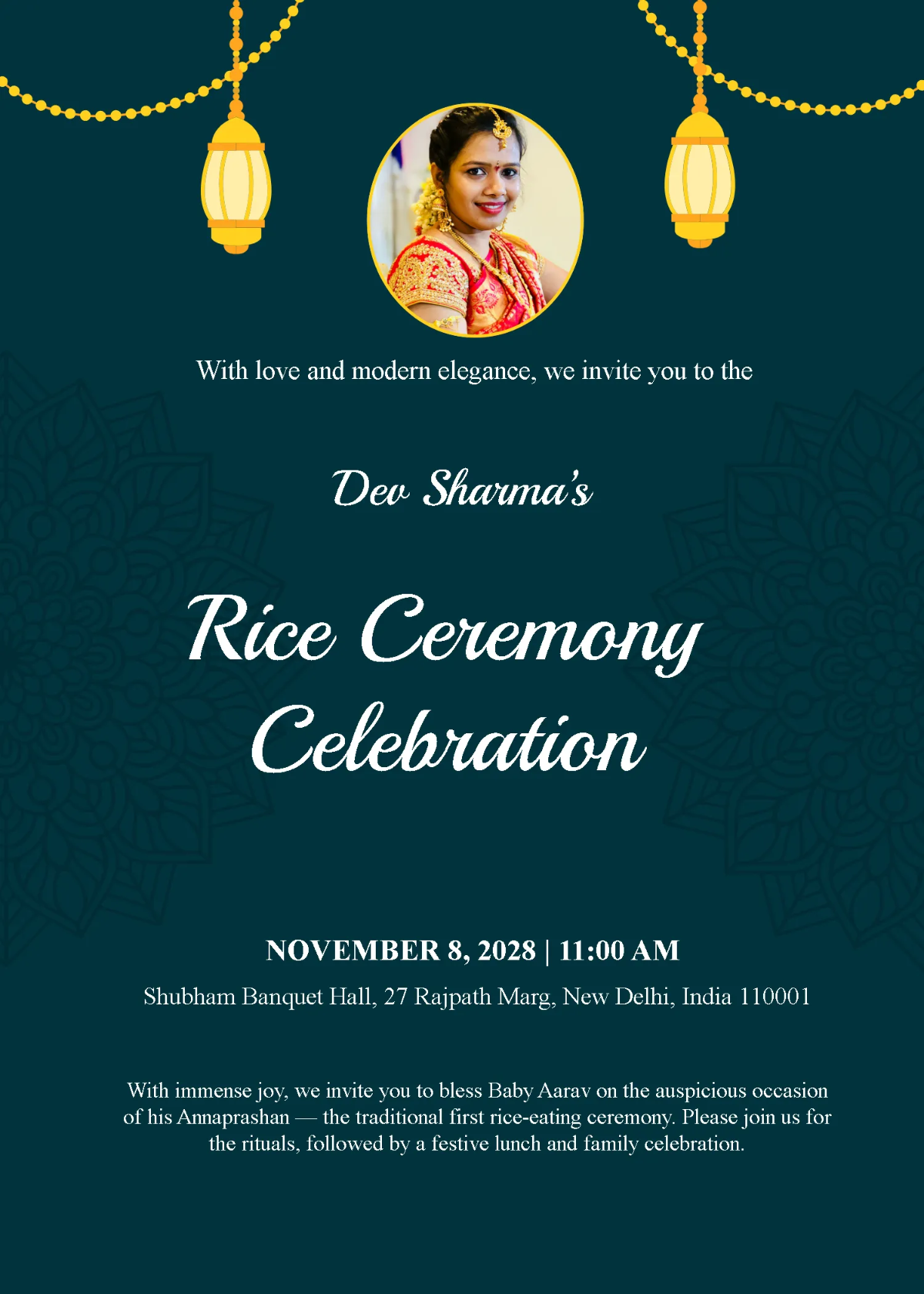 Free Modern Baby Rice Ceremony Invitation Template to Edit Online