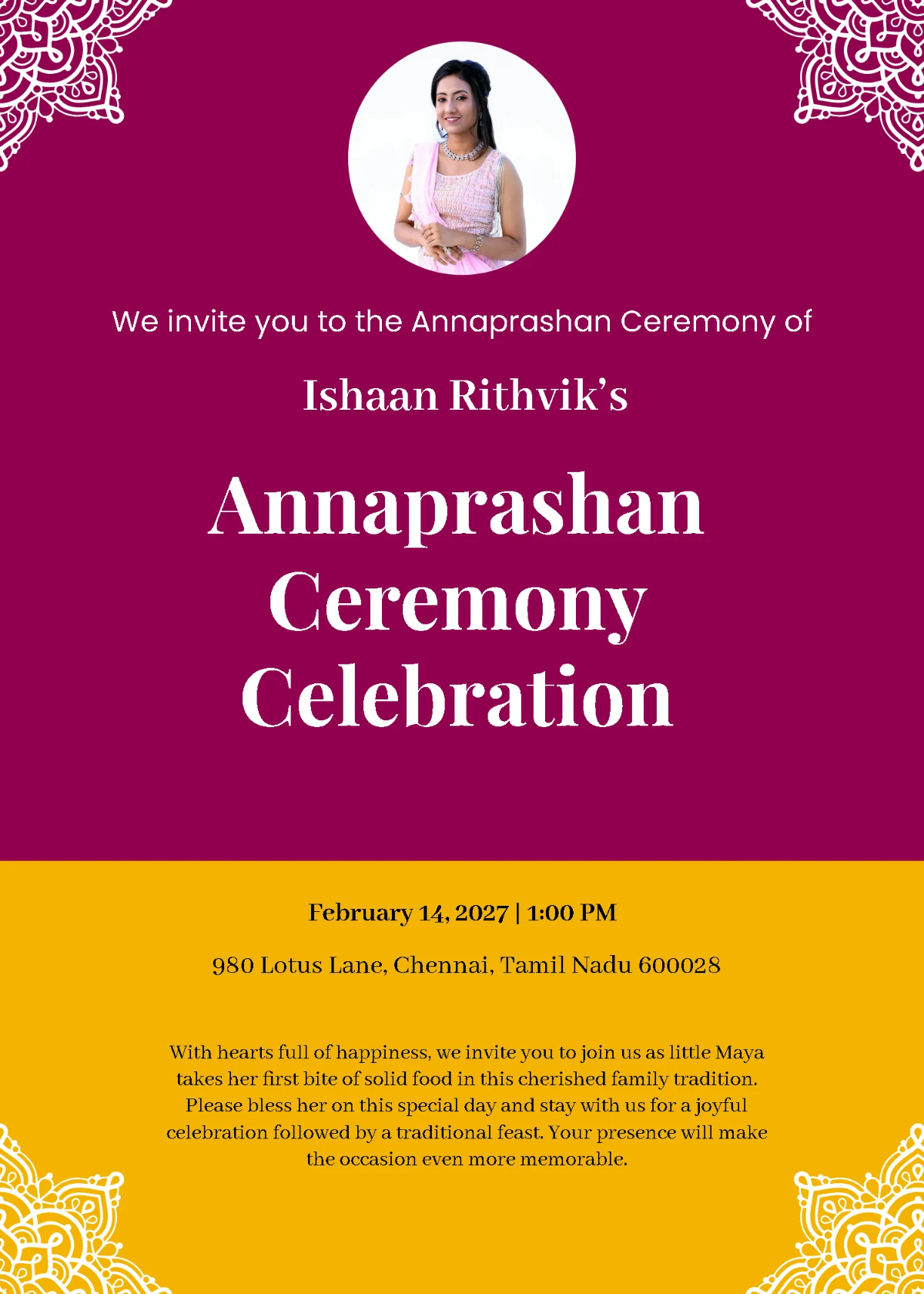 Free Unique Annaprashan Invitation Template to Edit Online