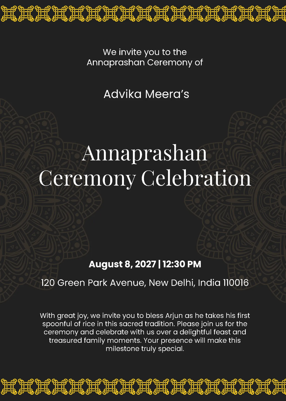 Free Luxurious Annaprashan Invitation Template to Edit Online