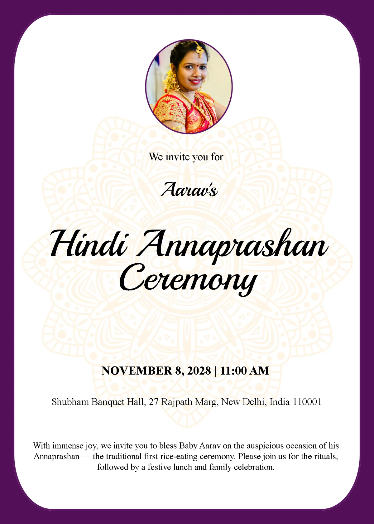 Free Simple Annaprashan Invitation Template to Edit Online
