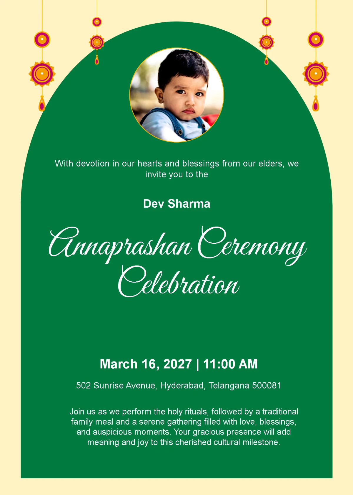 Free Cultural Ceremony Annaprashan Invitation Template to Edit Online