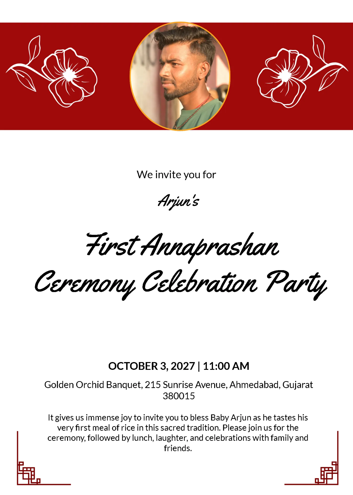Free Floral Annaprashan Invitation Template to Edit Online