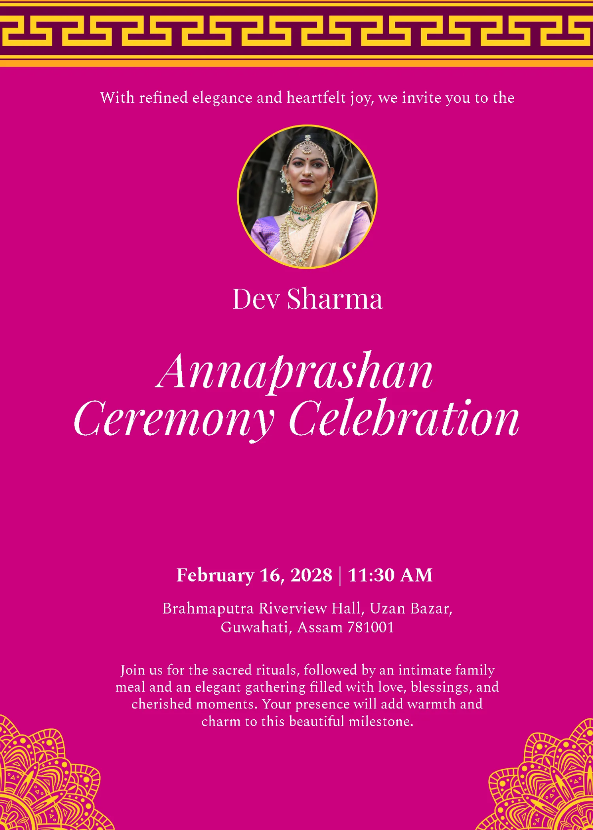 Free Chic Annaprashan Invitation Template to Edit Online