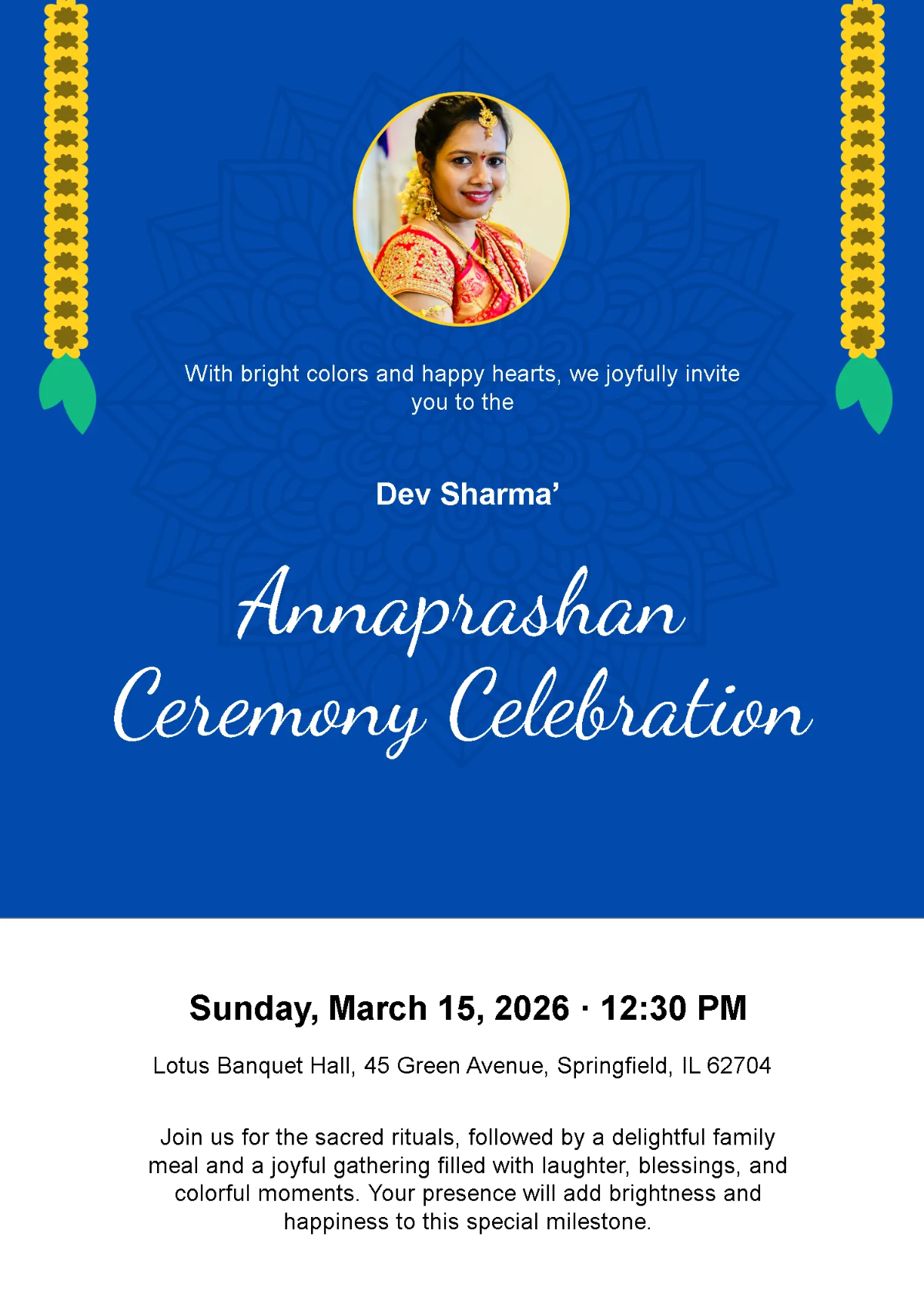 Free Colorful Annaprashan Invitation Template to Edit Online