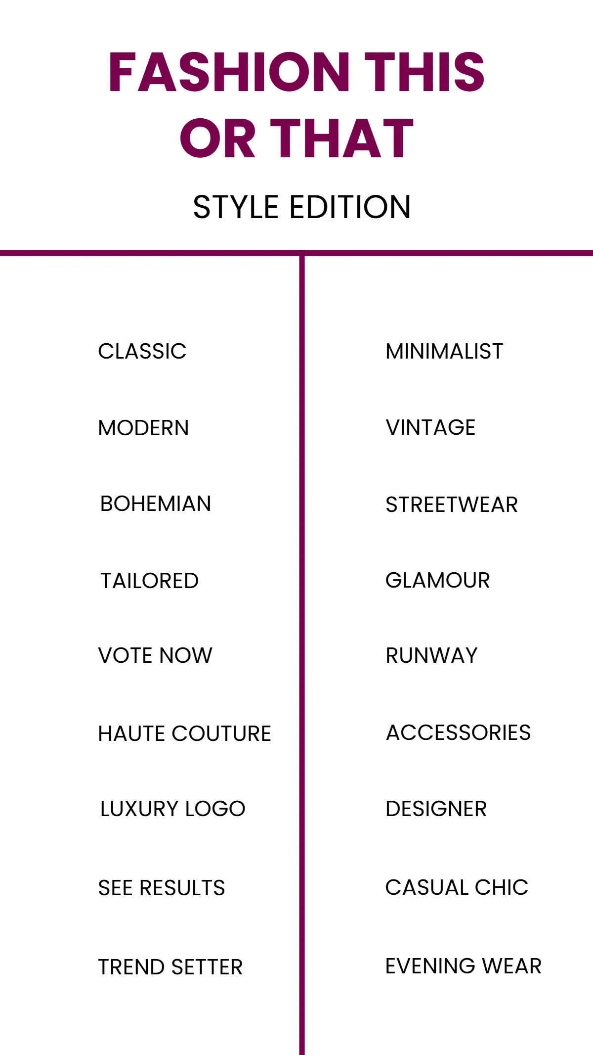 Free Fashion This or That Template to Edit Online