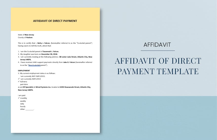 Affidavit of Direct Payment Template in Word, Google Docs