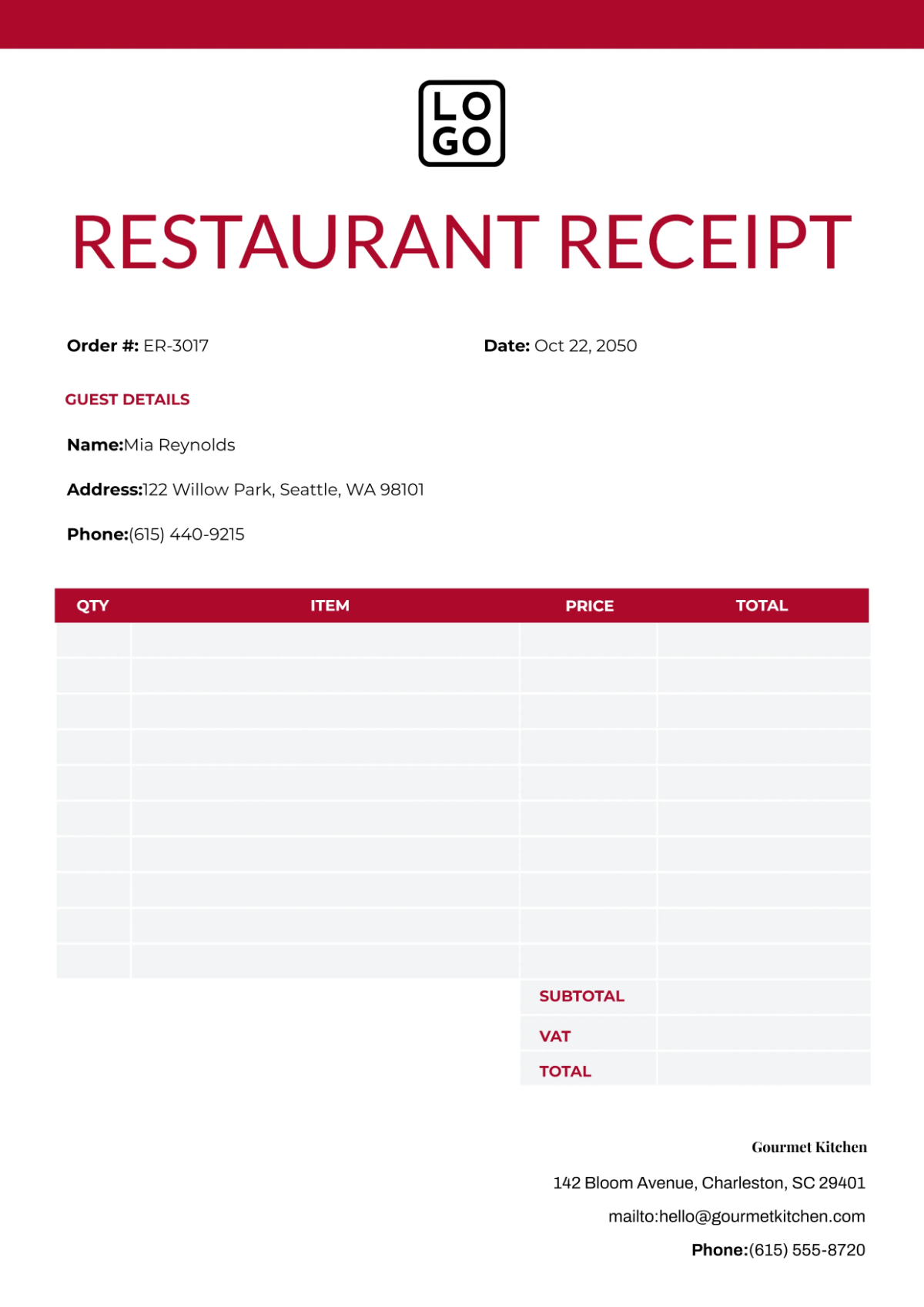 Free Blank Bill Receipt Template to Edit Online