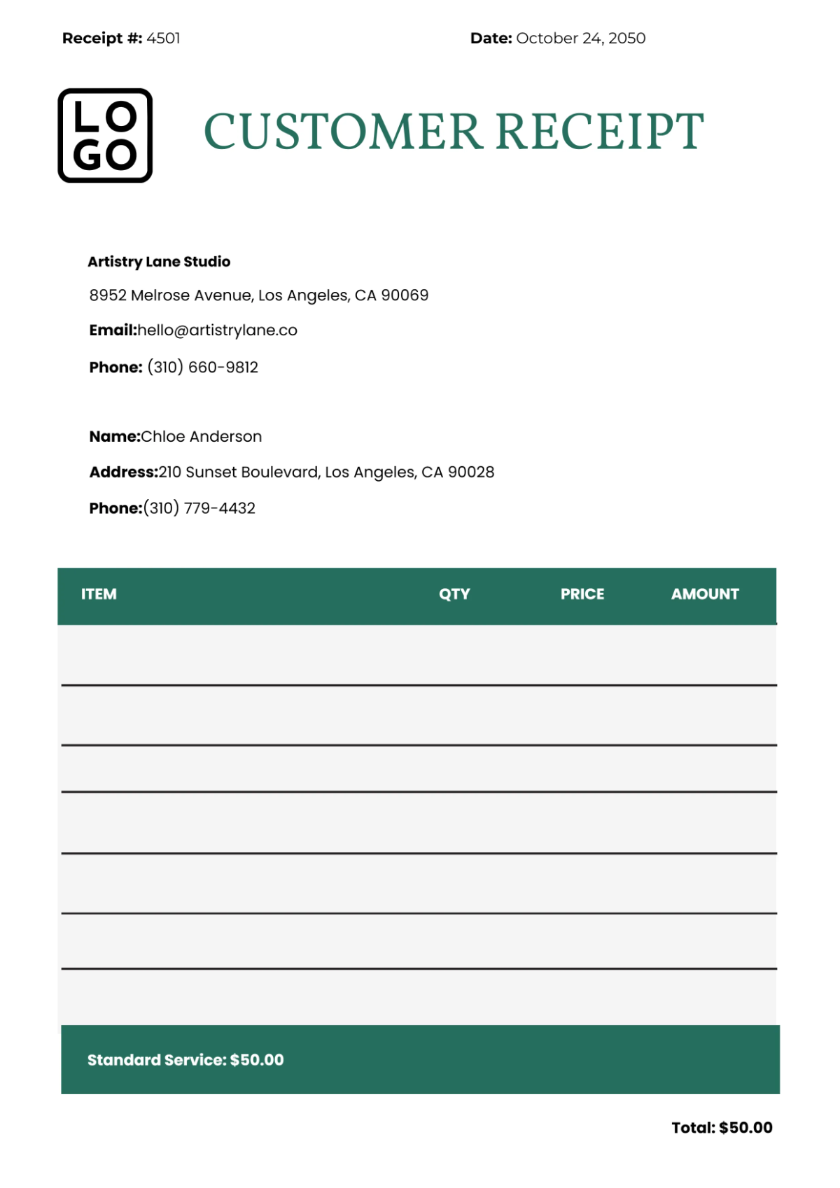 Free Customer Receipt Template to Edit Online