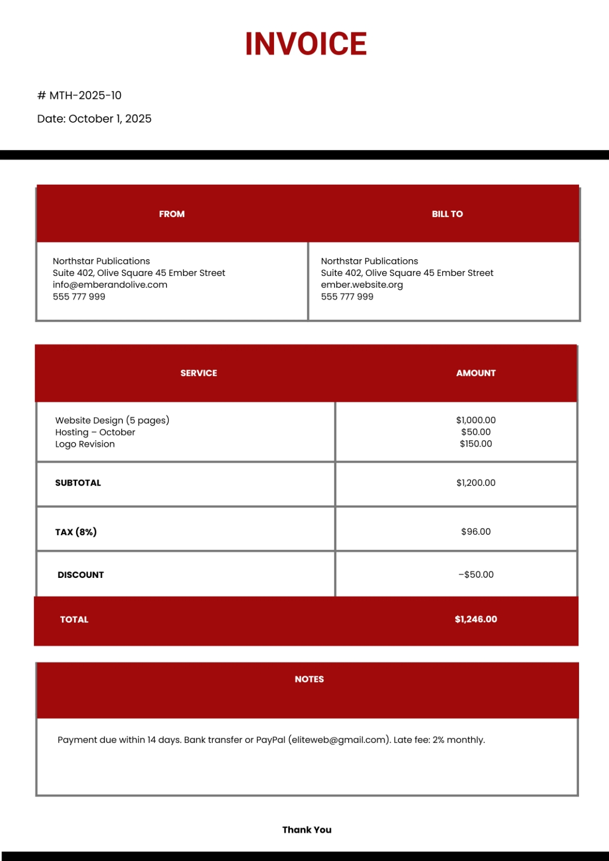 Free Personal Billing Invoice Template to Edit Online