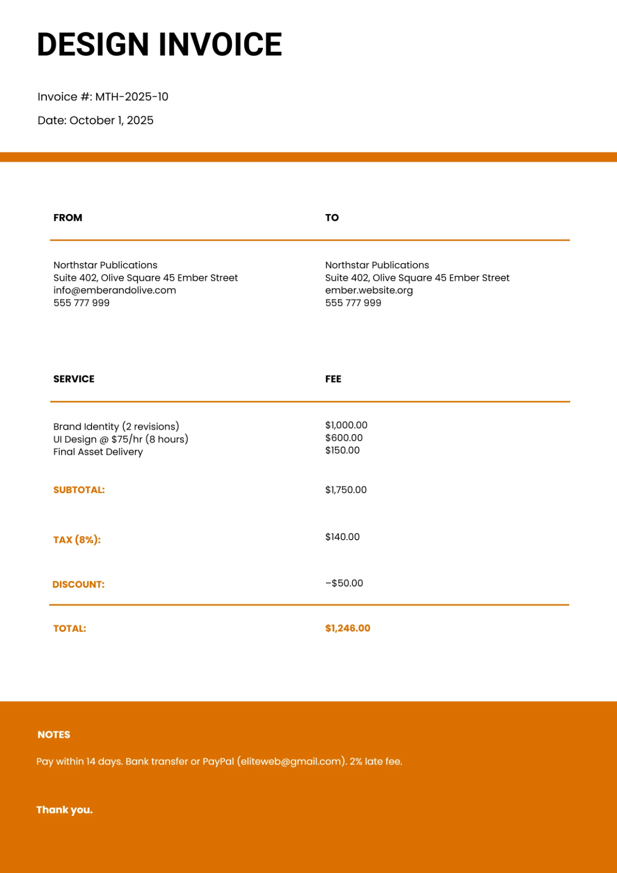 Free Digital Design Invoice Template to Edit Online