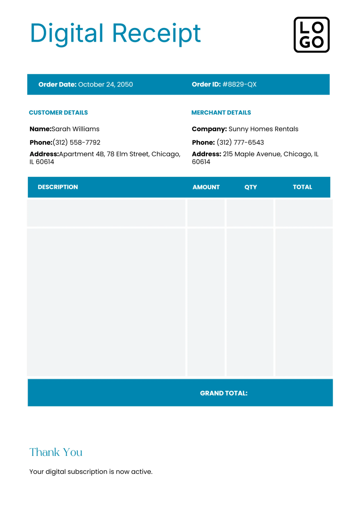 Free Online Receipt Template to Edit Online