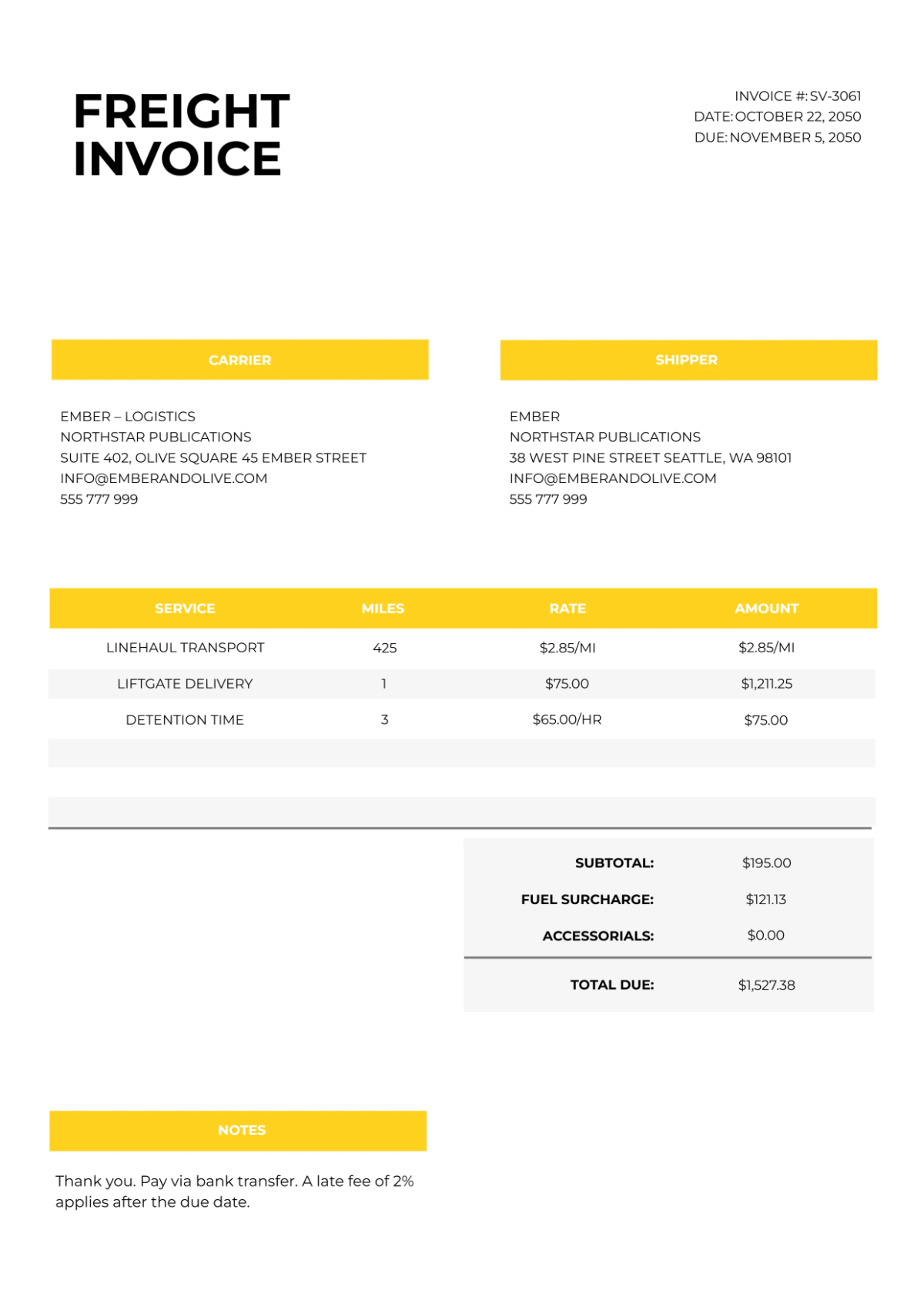 Free Trucking Invoice Template to Edit Online