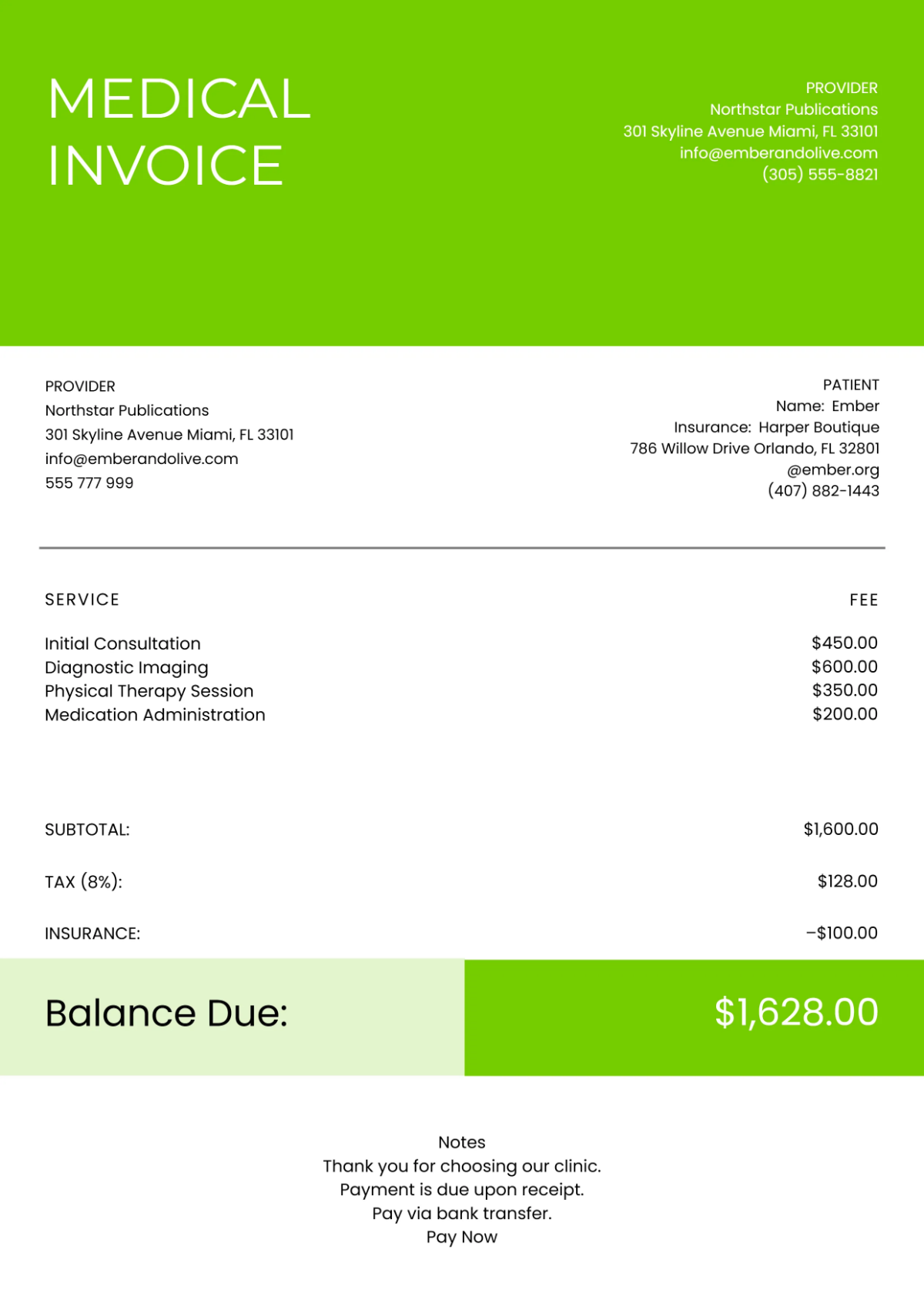 Free Medical Invoice Template to Edit Online