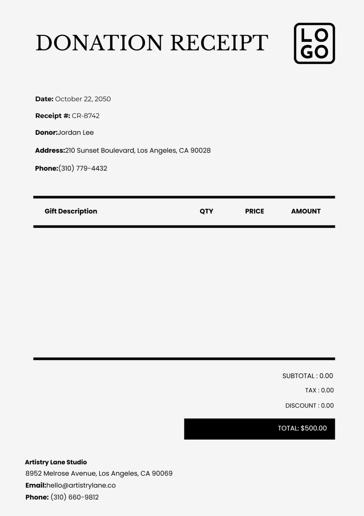 Free Donation Receipt Template to Edit Online